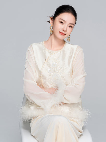 National Style Feather and Sequin Vest for Women