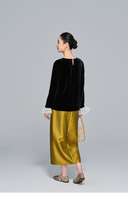 Slimming High-Waist Midi Skirt with Side Split for Women