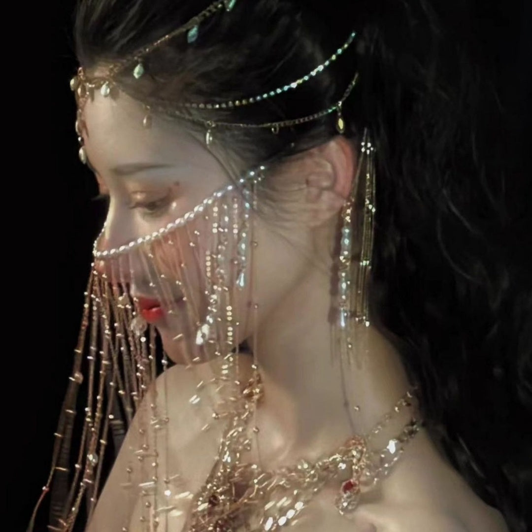 New Ancient Style Face Veil Exotic Dance Costume Tassel Hanfu Accessory