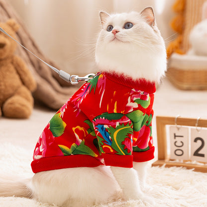 Floral Two-Leg Warm Pet Coat Small Dog Cat Autumn Winter Jacket