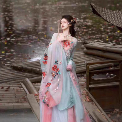 Original Hanfu Set Women's Heavy Embroidery Rose Manor Fairy Style