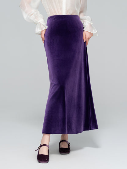 Autumn High-Waisted Long Velvet Skirt for Women