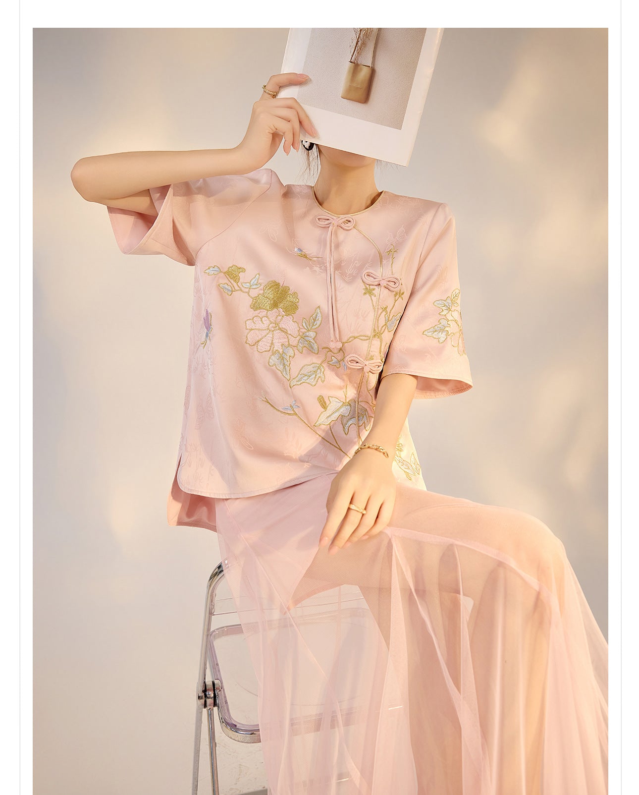 Summer New Chinese Style Embroidered Printed Top and Skirt Set