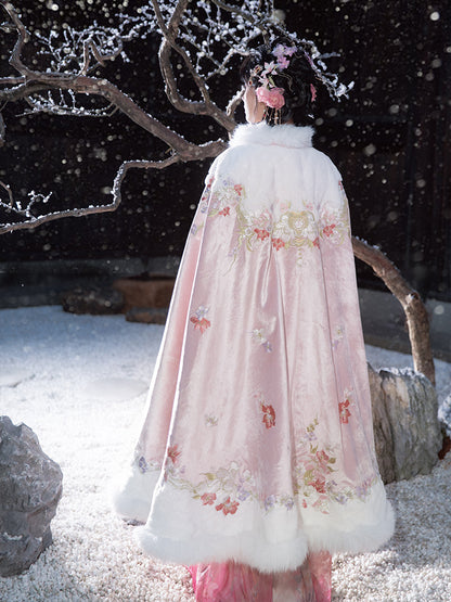 Women's Tang Dynasty Hanfu Winter Embroidered Shirt & Cloak Set