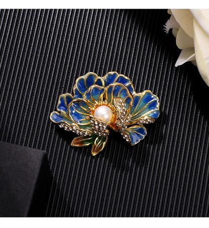 Handmade Enamel Peony Brooch — Luxury Chinese Style Cheongsam Pin