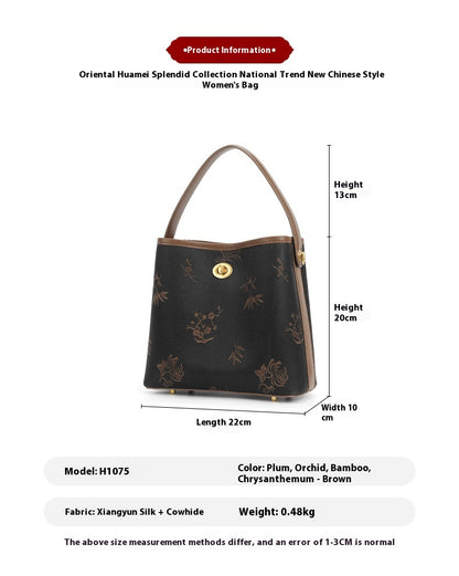 Vintage Xiangyun Silk Handbag — Real Mulberry Silk Bucket Bag for Women