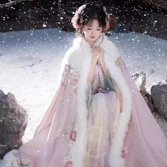 Women's Tang Dynasty Hanfu Winter Embroidered Shirt & Cloak Set