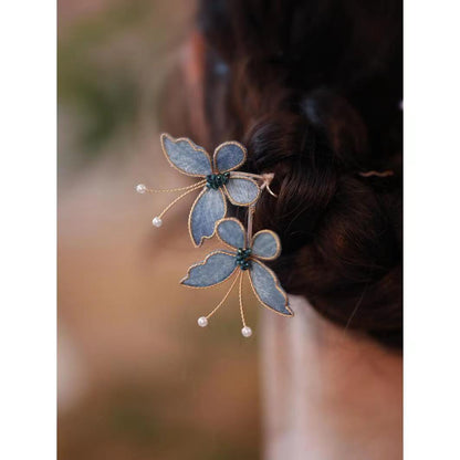 Light Luxury Blue Butterfly Hairpin Women Retro Chinese Style Updo Hairpin