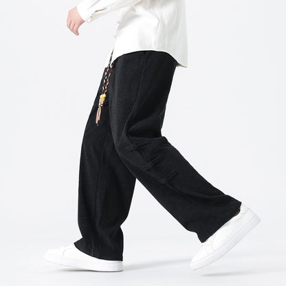 Chinese Style Mens Button Corduroy Pants Large Size Casual Sweatpants
