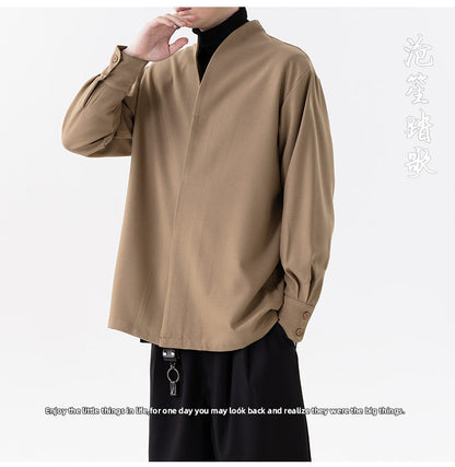 Mens Chinese Style Autumn Trendy Long Sleeve Casual Shirt Jacket