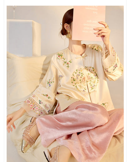 2026 Autumn New Chinese Style Printed Embroidered Acetate Coat for Women