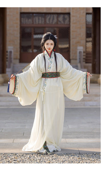 Warring States Hanfu — Straight Skirt Robe with Large Volume Tail for Women