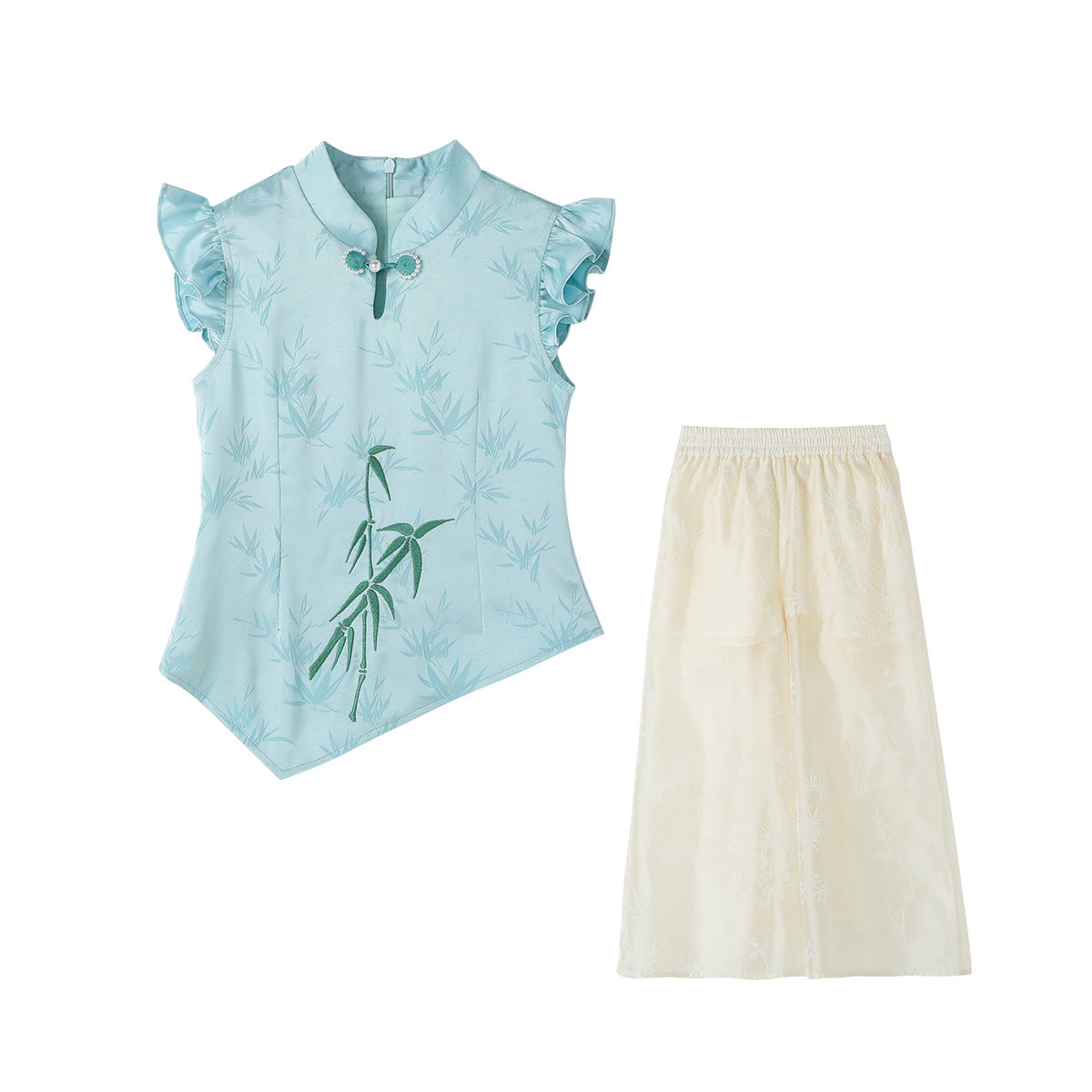 Children’s Chinese Summer Set — Shirt Top & Loose Wide-Leg Pants