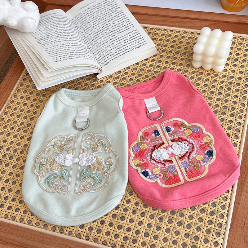 Spring Summer Pet Chinese Style Embroidered Vest for Dogs and Cats