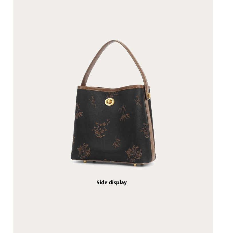 Vintage Xiangyun Silk Handbag — Real Mulberry Silk Bucket Bag for Women