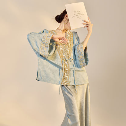 High-End National Style Beaded Jacket | Elegant Light Luxury Jacquard Top