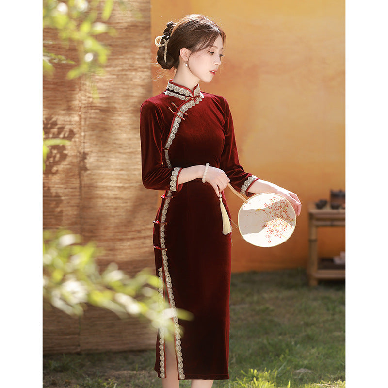 Autumn Winter Mid-Sleeve Qipao – Mother’s Toast Dress