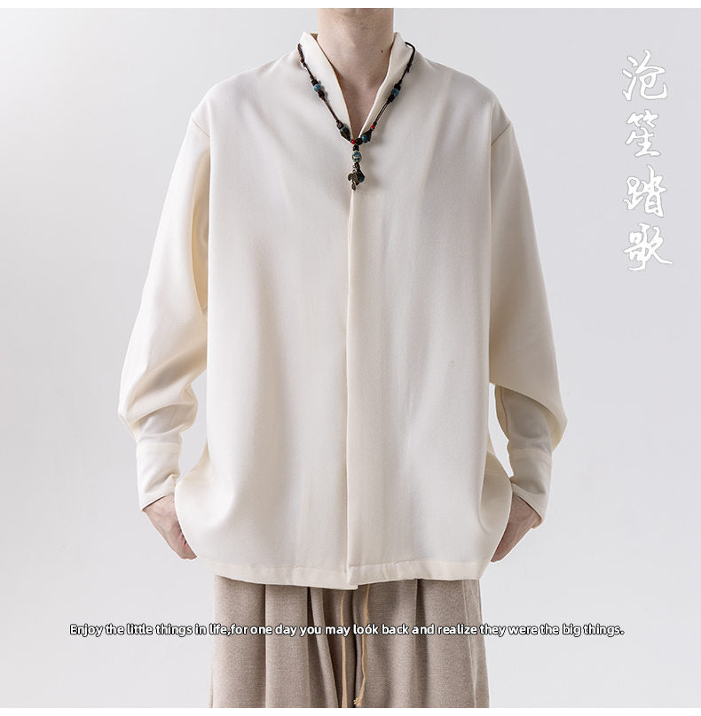 Mens Chinese Style Autumn Trendy Long Sleeve Casual Shirt Jacket