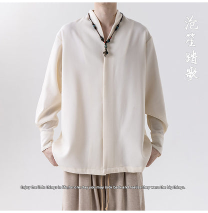 Mens Chinese Style Autumn Trendy Long Sleeve Casual Shirt Jacket