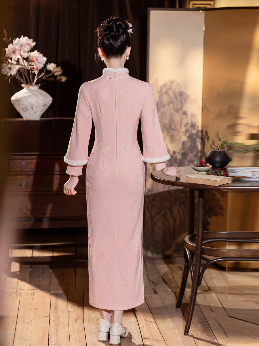 Elegant Thickened Winter Cheongsam – Retro Chinese Style Dress