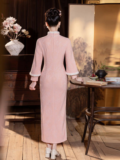 Elegant Thickened Winter Cheongsam – Retro Chinese Style Dress