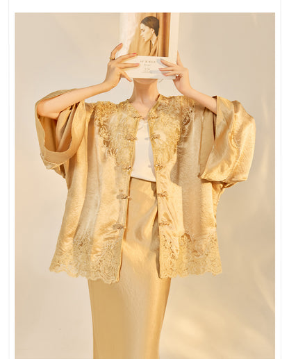 New Chinese Style Embroidered Jacket Skirt Set | Heavy Bead Lace Patchwork