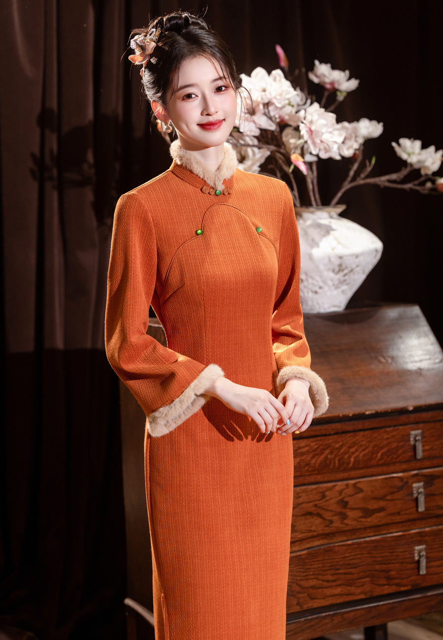 2025 New Thickened Cheongsam – Elegant Warm Daily Chinese Dress