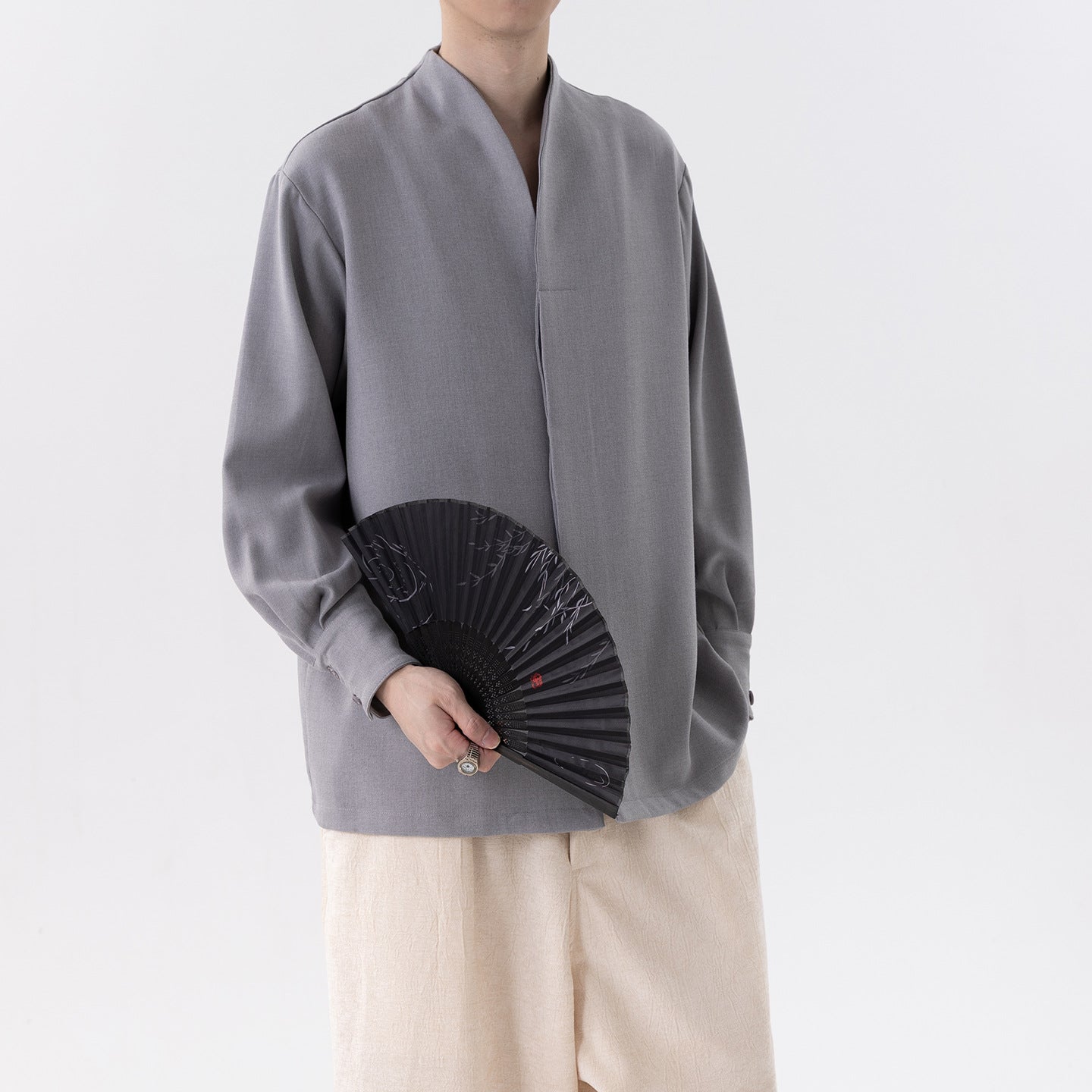 Mens Chinese Style Autumn Trendy Long Sleeve Casual Shirt Jacket