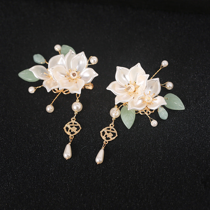 Orchid tassel headdress with side clips and new Chinese flower hairpins