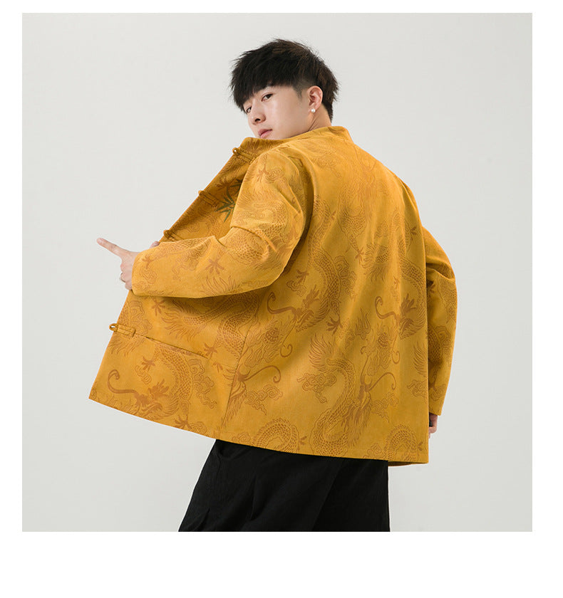 Mens Chinese Tang Suit Retro Hanfu Loose Plus Size Velvet Coat