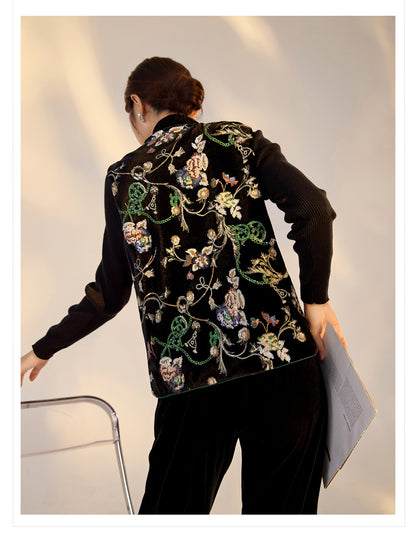 Elegant Velvet Floral Sequin Vest – High-End Women's Fashion