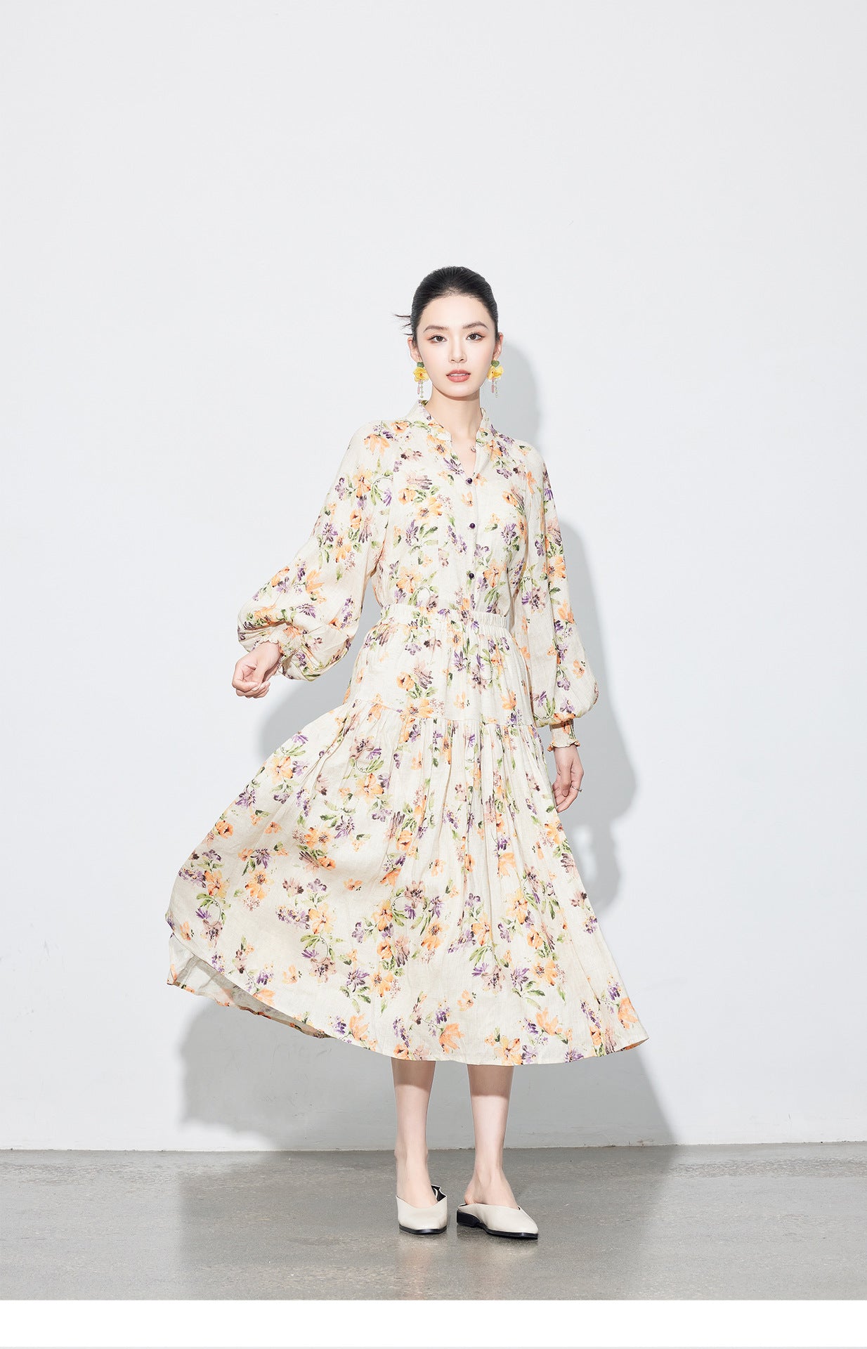 National Style Linen Floral Shirt & Skirt Two-Piece Set