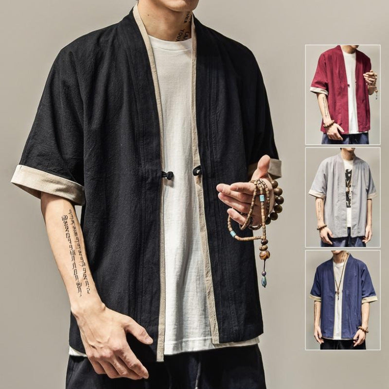 Summer Chinese Hanfu Shirt Men Plus Size Cotton Linen Casual Top