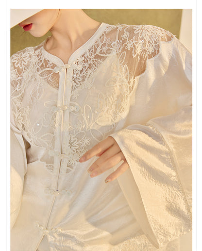 New Chinese Style Embroidered Jacket Skirt Set | Heavy Bead Lace Patchwork