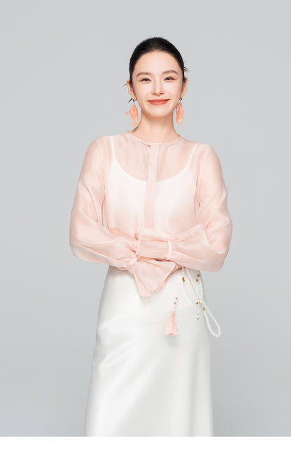 High-End Flared Sleeve Round Neck Women's Shirt