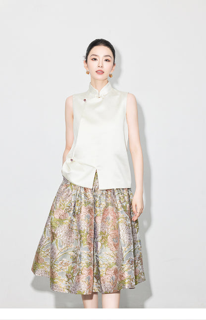 Early Spring Retro Jacquard Embroidered Vest & Skirt Set