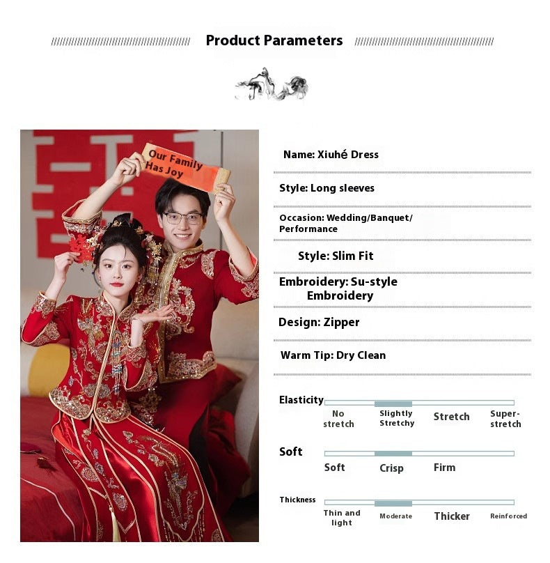 Chinese Wedding Xiuhe Dress Bride Velvet Toast Suit Set
