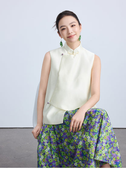 High-End Green Floral Midi Skirt with Elastic Waist