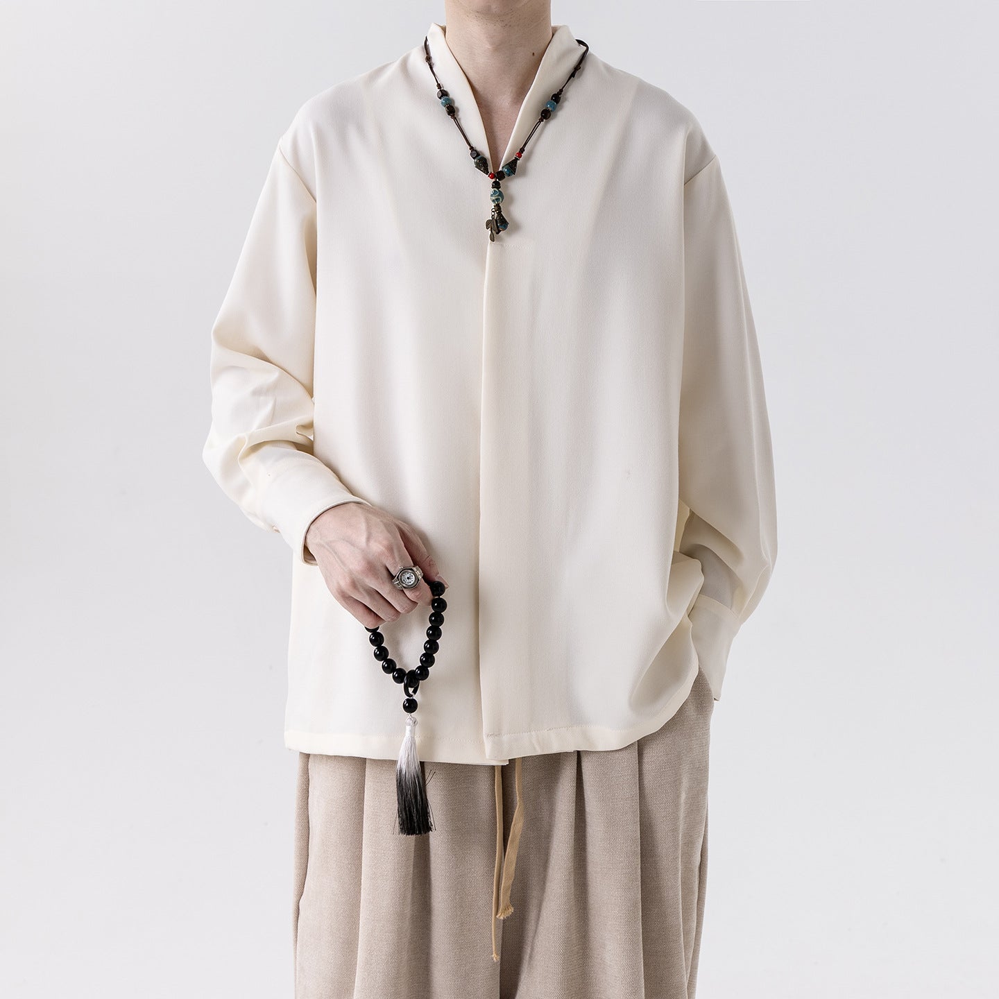 Mens Chinese Style Autumn Trendy Long Sleeve Casual Shirt Jacket