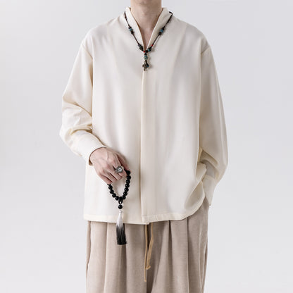 Mens Chinese Style Autumn Trendy Long Sleeve Casual Shirt Jacket