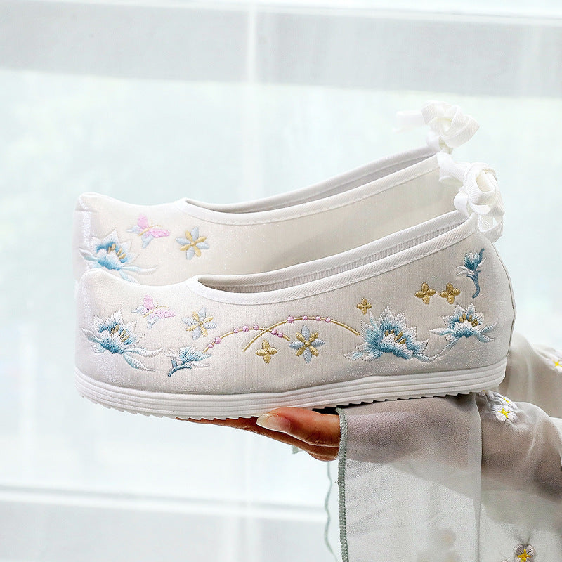 Hanfu Compatible Shoes — Inner Lift Embroidered High Heels for Women