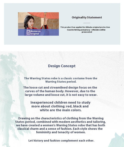 Warring States Hanfu — Straight Skirt Robe with Large Volume Tail for Women