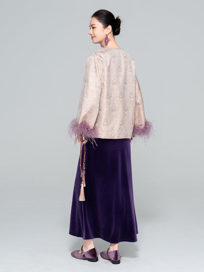 Autumn High-Waisted Long Velvet Skirt for Women