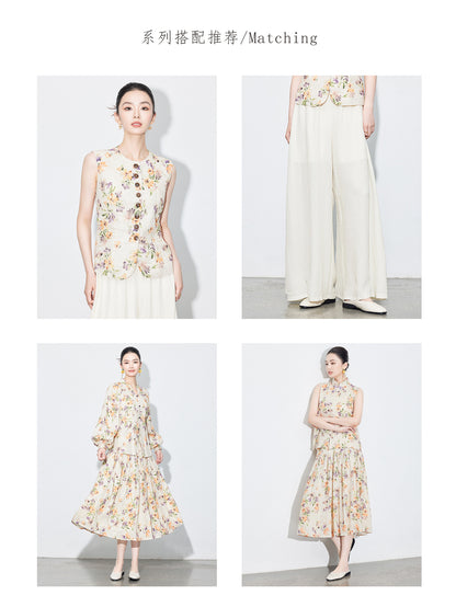 National Style Linen Floral Shirt & Skirt Two-Piece Set