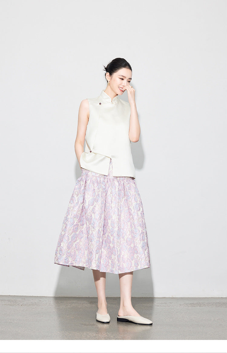 Brocade Jacquard Heavy Craft Puff Skirt & Vest Set for Autumn