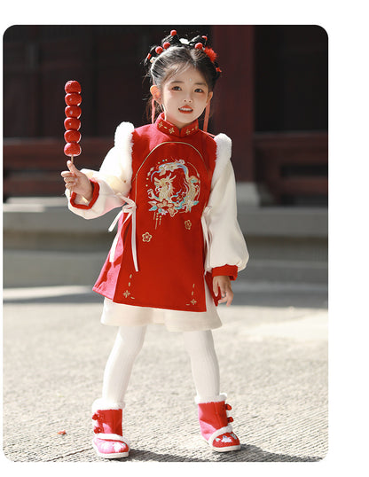 Girls’ Winter Hanfu Qipao | Padded Chinese Tang Suit New Year Dress