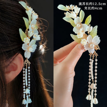 Orchid tassel headdress with side clips and new Chinese flower hairpins