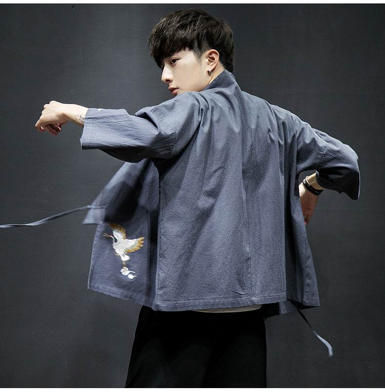 Mens Chinese Hanfu Taoist Robe Retro Kimono Jacket Trendy Top