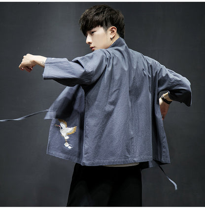 Mens Chinese Hanfu Taoist Robe Retro Kimono Jacket Trendy Top