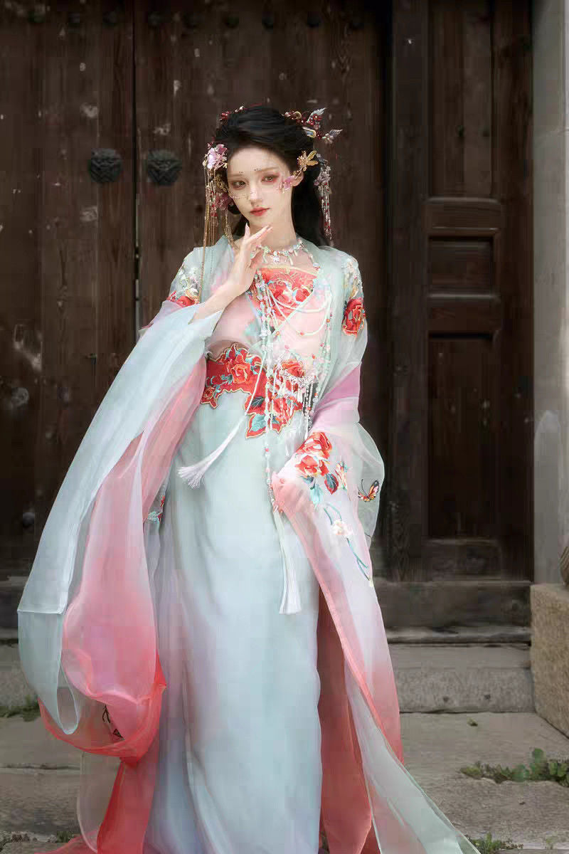 Original Hanfu Set Women's Heavy Embroidery Rose Manor Fairy Style
